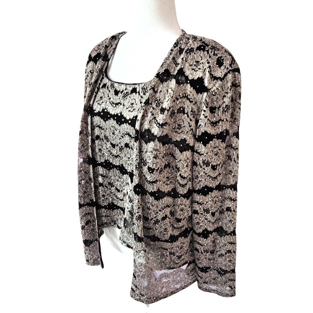 Vintage Whimsigoth SPARKLE SZ 18 Lace Twinset Top Gold Sequin Floral Tank